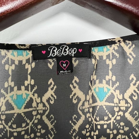 BeBop Black Print Sheer Mini Dress Size Medium Boho‎ Festival Dress - Picture 2 of 15